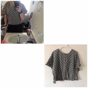 short sleeve shirt with ruffles on sleeve and hem!